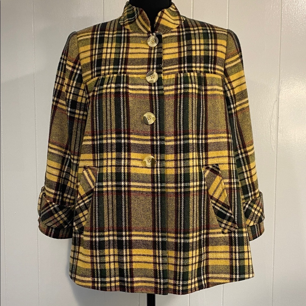 Sundance Jacket Blazer Swing Coat 3/4 Sleeve Preppy Clueless Wool Plaid Medium